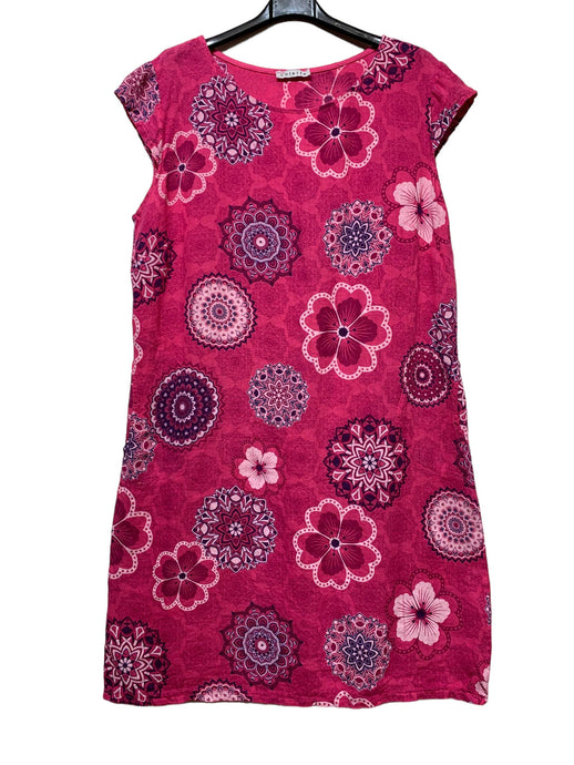 Cap Sleeve Linen Dress with Pockets., FUCHSIA