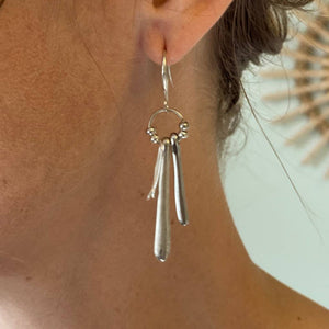 SB Double Drop Earrings, Silver Plate