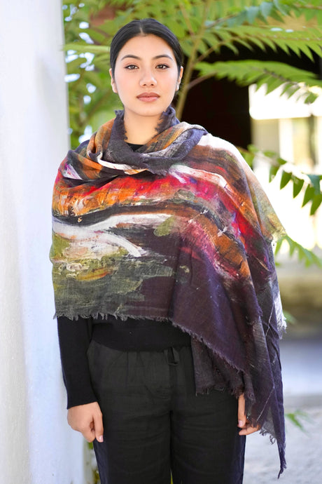 Paola Abstract Wool Scarf/Wrap: Ocean Green