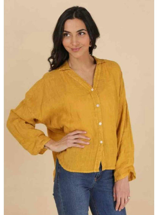 Nina Button Front, Hi-Low Shirt, Mustard