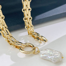 Load image into Gallery viewer, Pearl Pendant Statement Necklace, Gold Plate