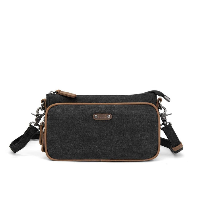 Small Waxed Canvas Shoulder Bag, Black