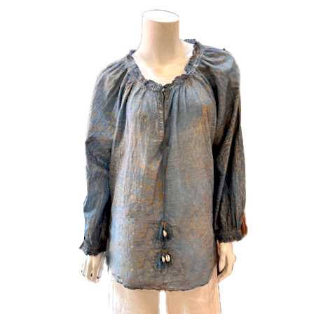 Frankie Peasant Top Blue & Gold