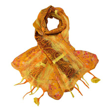 Load image into Gallery viewer, Orange Felt and Sari Silk Scarf