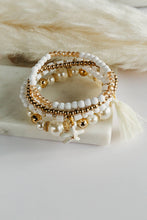 Load image into Gallery viewer, BB- Handmade Set of Beaded Stretch Stacking Bracelets. White Starfish