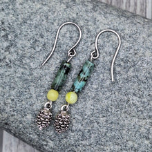 Load image into Gallery viewer, Earthy Pinecone Earrings –African Turquoise, Peridot Jasper