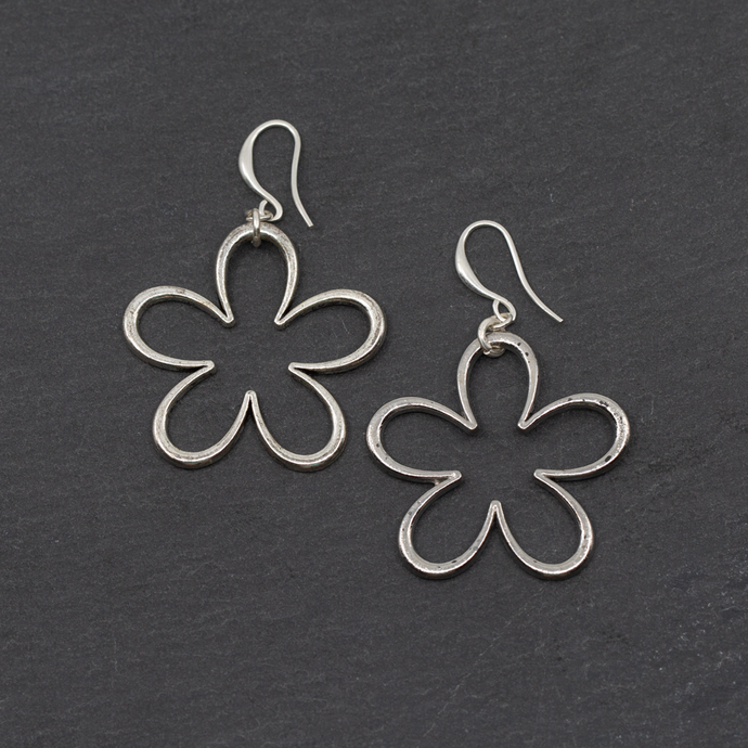 Open Flower Earring, Silver Plate