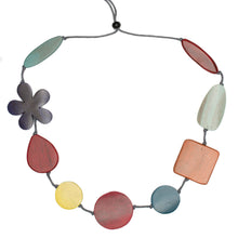 Load image into Gallery viewer, Tinted Wood Mix Shape &amp; Flower Necklace: Bright Multi