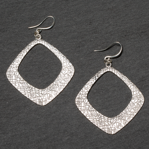 SB Textured Diamond Shaped Earrings,Silver Plate