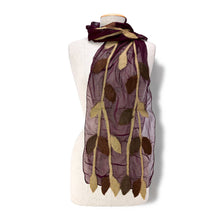 Load image into Gallery viewer, Maroon Leaves Felted Chiffon Scarf