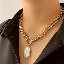 Load image into Gallery viewer, Pearl Pendant Statement Necklace, Gold Plate