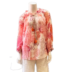 Emory Peasant Top Coral and Red