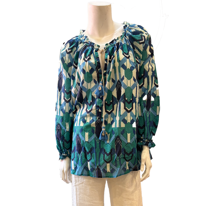 Emory Peasant Top Blue & Green