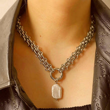 Load image into Gallery viewer, Pearl Pendant Statement Necklace, Gold Plate