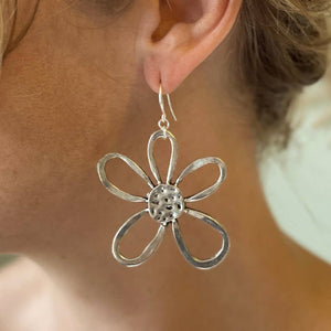 SB Open Flower Earrings in Silver Plate