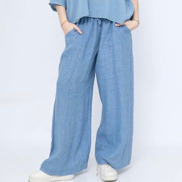 100% LINEN PANTS, Blue