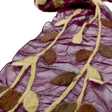 Load image into Gallery viewer, Maroon Leaves Felted Chiffon Scarf