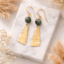 Load image into Gallery viewer, Hammered Brass Earrings with African Turquoise Stones