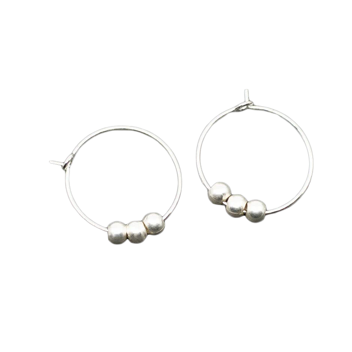 Triple Ball Silver Plate Hoop Earrings