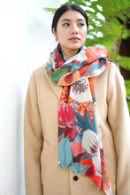 Load image into Gallery viewer, Amarantha Wool Silk Scarf/Wrap Teal Orange