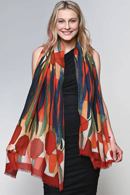 Navita Fine Wool Shawl: Burgundy & Green