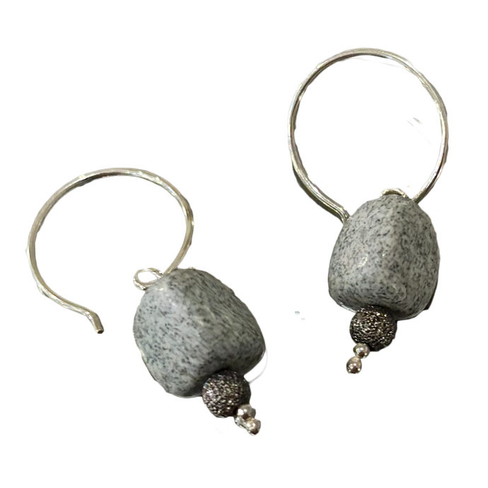 Sterling Earring/ Grey cube
