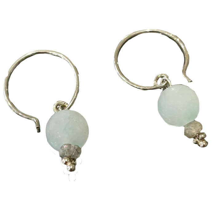 KG Sterling Earring/ Frosted Agate/Crystal