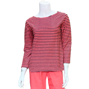 Bethany 3/4 Sleeve Top, Navy Stripe, Red