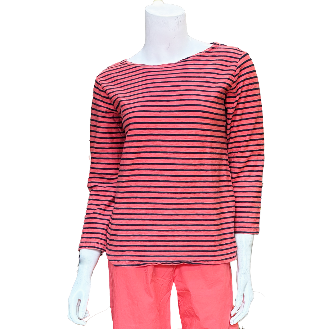 Bethany 3/4 Sleeve Top, Navy Stripe, Red