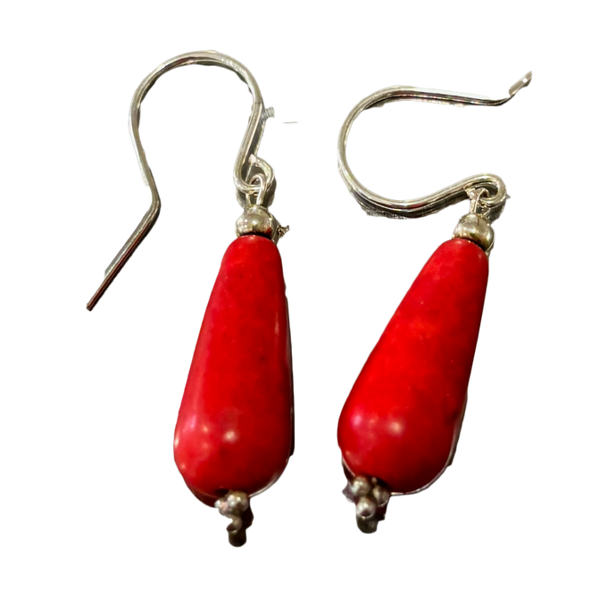 Sterling Earring, Red Ceramic
