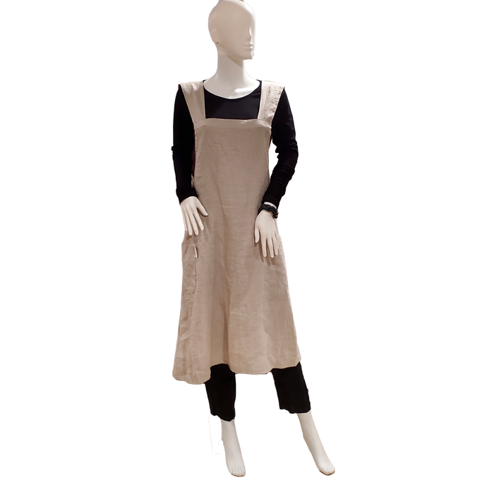 Japanese Apron/Tunic in Natural Stone Washed Linen