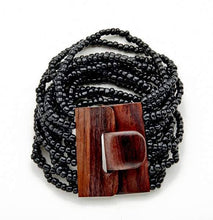 Load image into Gallery viewer, SB Multi-Strand Bracelet With Wooden Clasp: Black