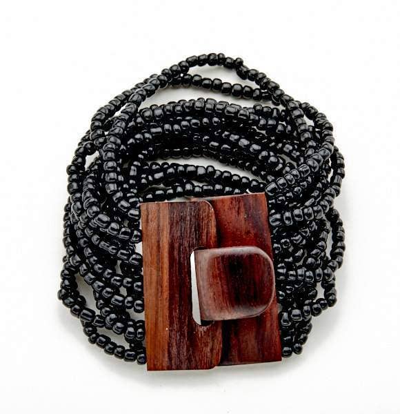 SB Multi-Strand Bracelet With Wooden Clasp: Black