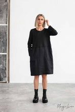 Load image into Gallery viewer, Robyn Knit Top Linen Dress:Black