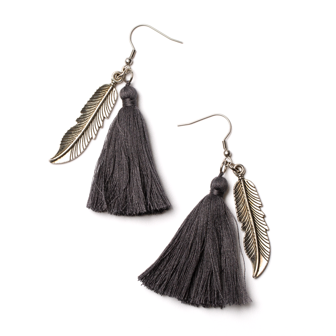 SB Tassel Earrings With Leaf Charm