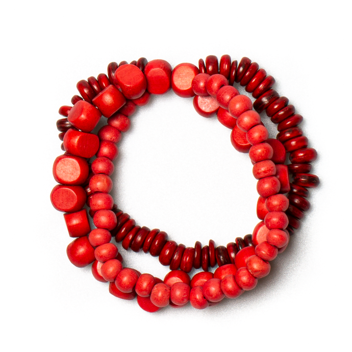 SB Triple Strand Mix Wood Bracelet - BB6211: Red