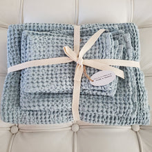 Load image into Gallery viewer, Waffle Towel Set, Dusty Blue (3 pieces)