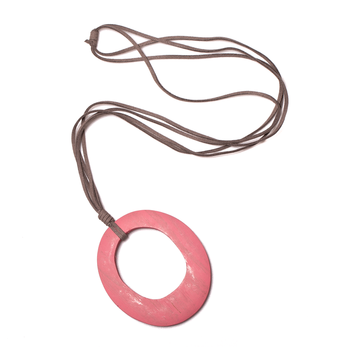 SB Simple Oval Pendant On Suede, Pink