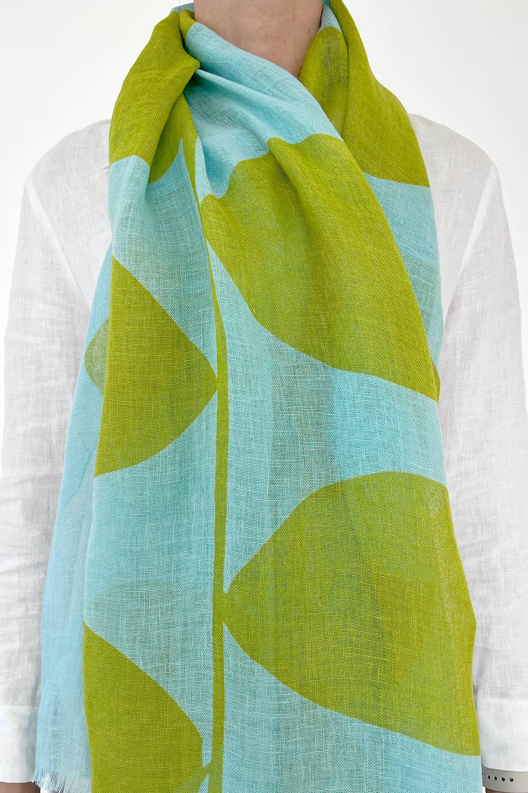 Linen Scarf : Plant Aqua/Citron