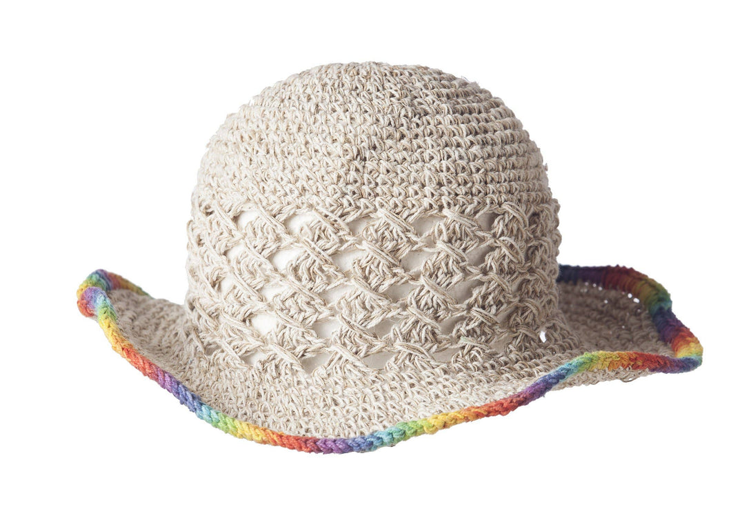 Hemp Cotton Wire Rim Hat, Rainbow Trim