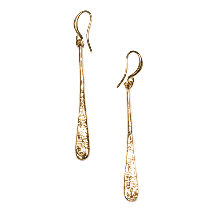 SB Hammered Tear Drop Earrings, Gold Plate