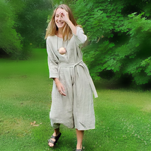 Load image into Gallery viewer, Generous cut linen dress with pockets and removable belt  Edit alt text