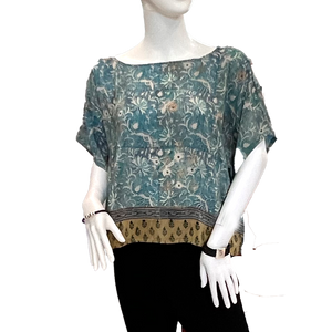Turqoise Recycled Sari Boxy Top - 100% Silk