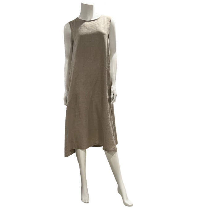 sleeveless linen swing dress with pockets in natural linen
