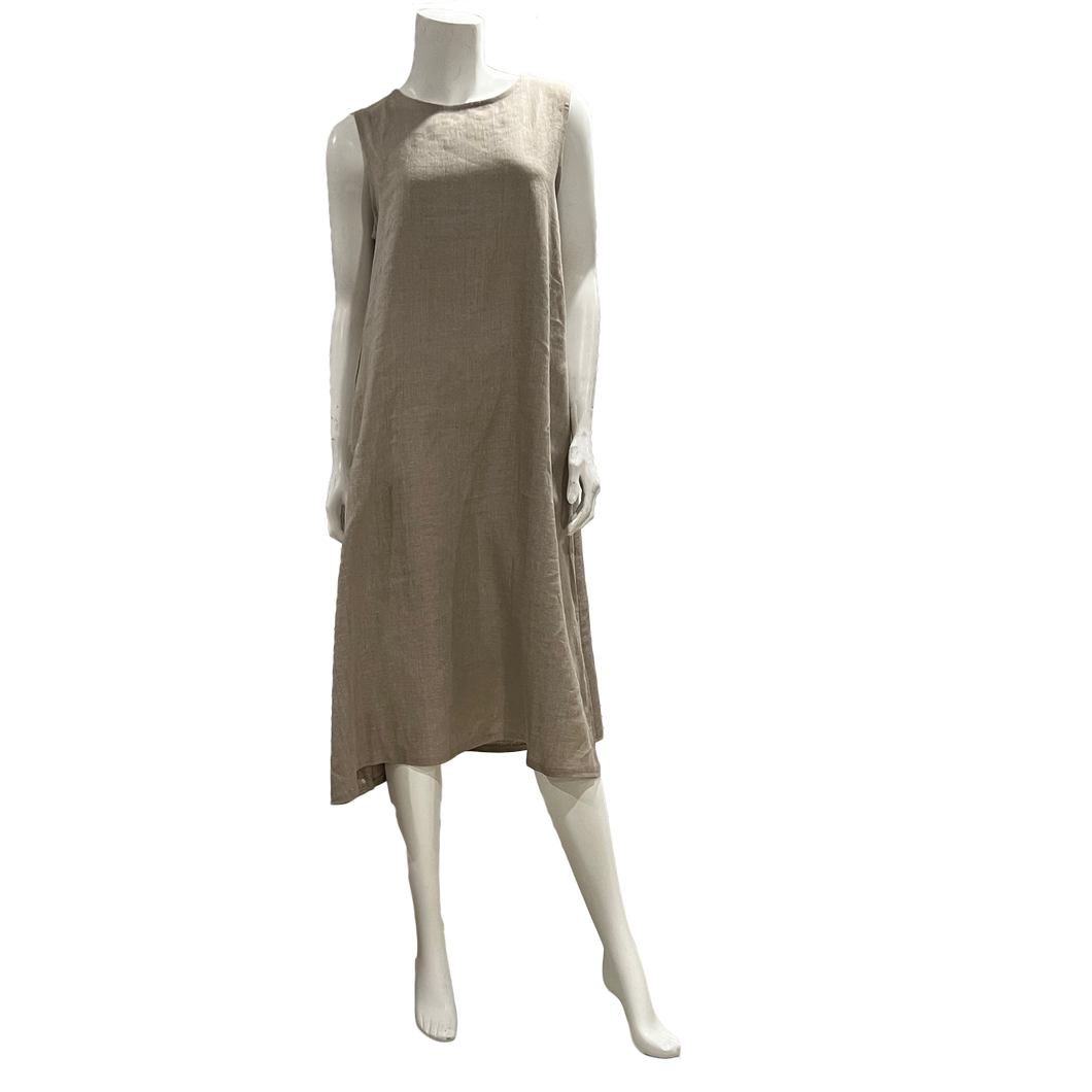 sleeveless linen swing dress with pockets in natural linen