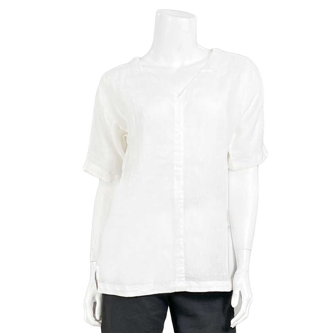 V Neck White  Linen Tunic