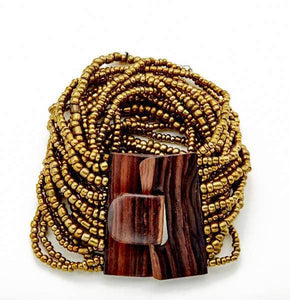 SB Multi-Strand Bracelet With Wooden Clasp: Bronze
