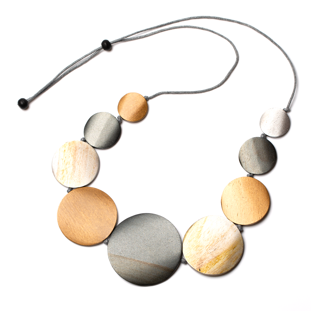 SB Graduated Wooden Disc Necklace: Gold