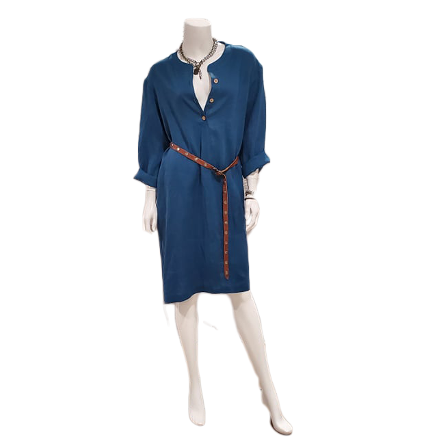 oversized Blue Linen dress, roll up sleeves, pockets