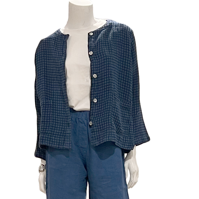Ivy 3/4 Slv Linen Check Jacket